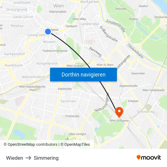 Wieden to Simmering map