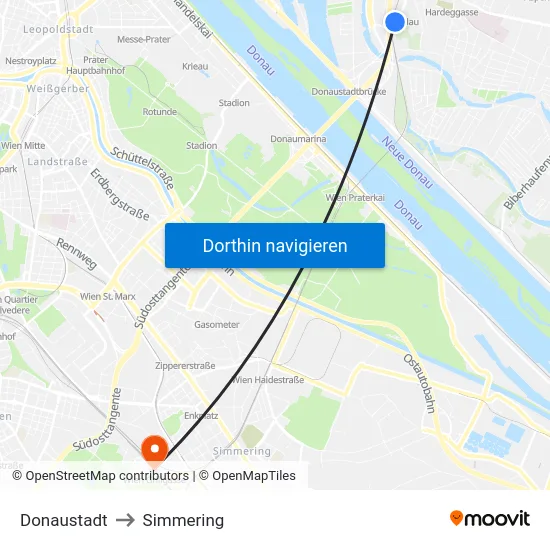 Donaustadt to Simmering map