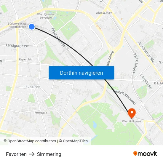 Favoriten to Simmering map