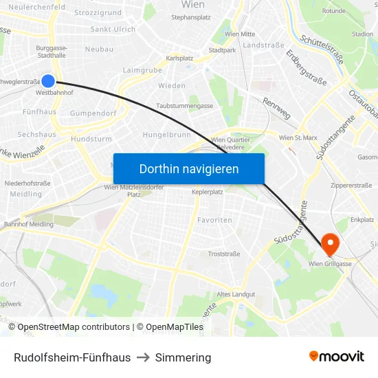 Rudolfsheim-Fünfhaus to Simmering map