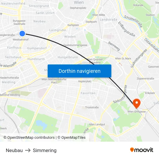 Neubau to Simmering map