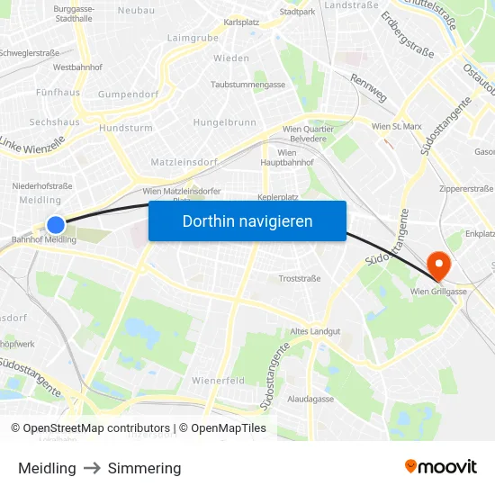 Meidling to Simmering map