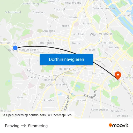 Penzing to Simmering map