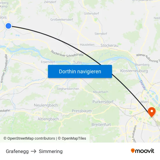 Grafenegg to Simmering map