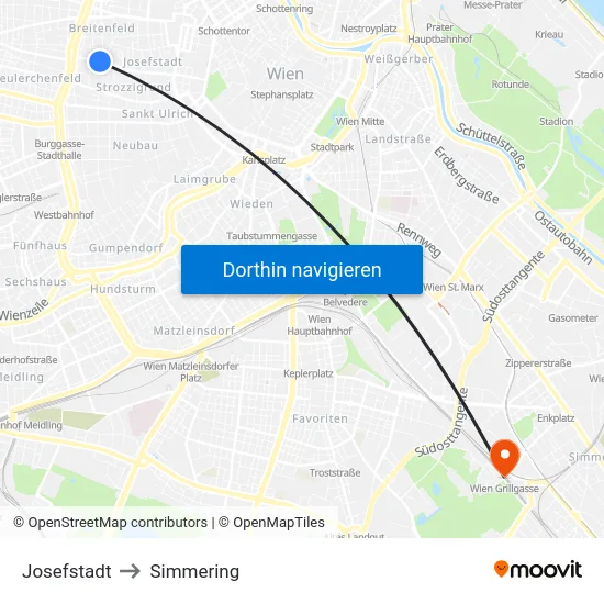 Josefstadt to Simmering map