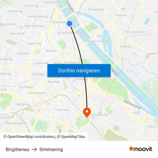 Brigittenau to Simmering map