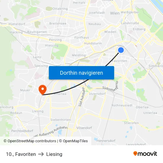 10., Favoriten to Liesing map