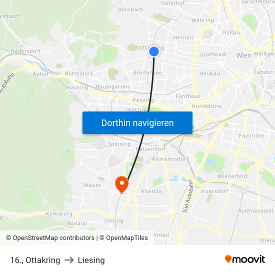 16., Ottakring to Liesing map