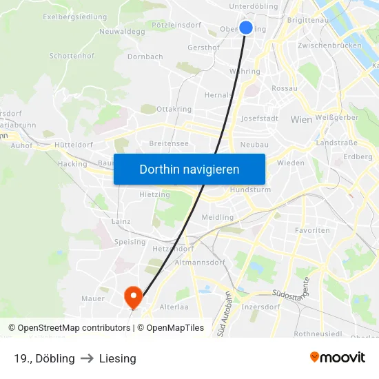 19., Döbling to Liesing map