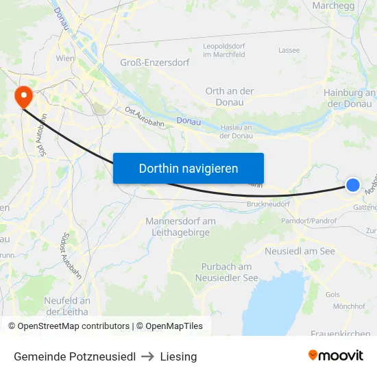 Gemeinde Potzneusiedl to Liesing map