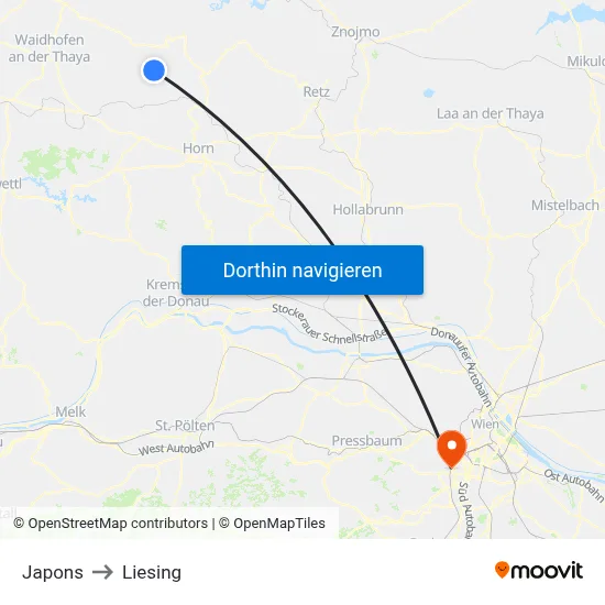 Japons to Liesing map