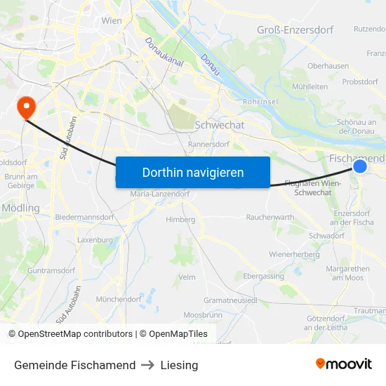 Gemeinde Fischamend to Liesing map