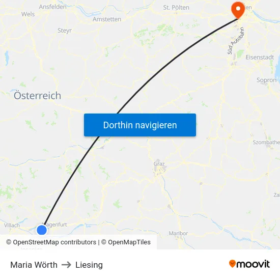 Maria Wörth to Liesing map