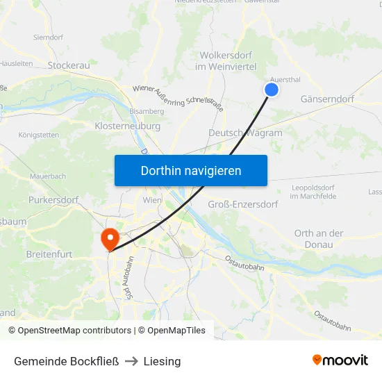 Gemeinde Bockfließ to Liesing map