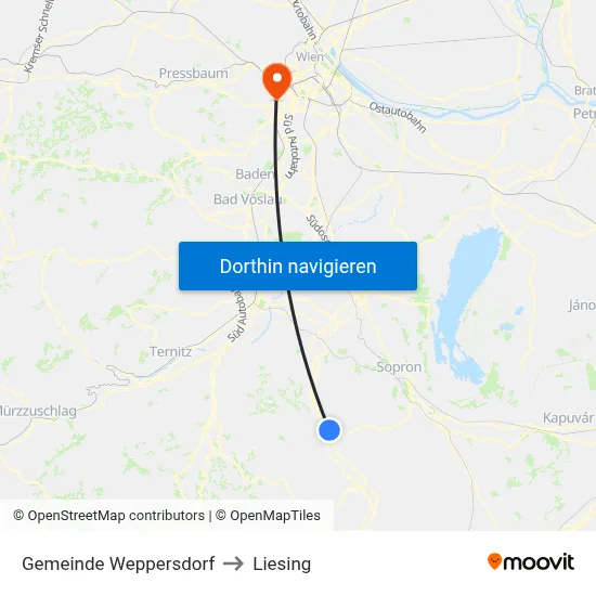Gemeinde Weppersdorf to Liesing map