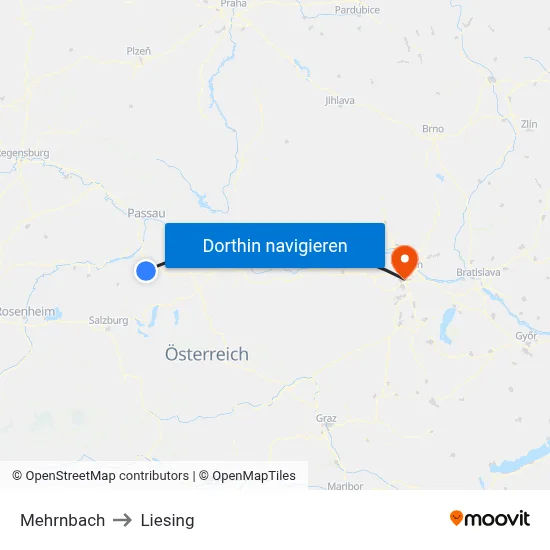 Mehrnbach to Liesing map