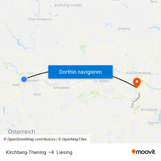 Kirchberg-Thening to Liesing map