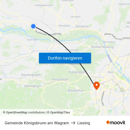 Gemeinde Königsbrunn am Wagram to Liesing map