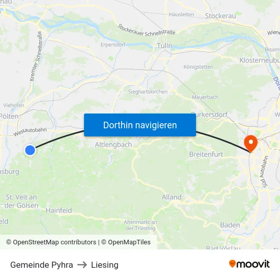 Gemeinde Pyhra to Liesing map