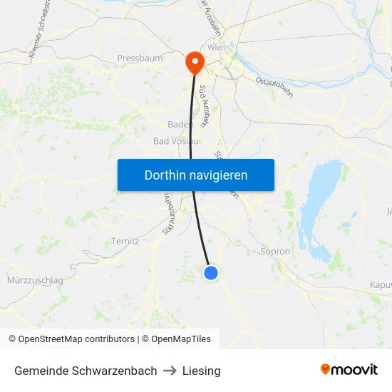 Gemeinde Schwarzenbach to Liesing map