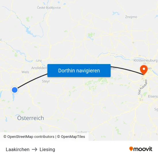 Laakirchen to Liesing map