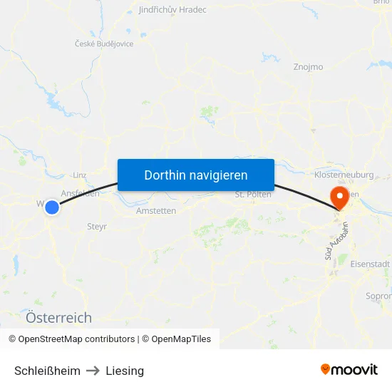 Schleißheim to Liesing map