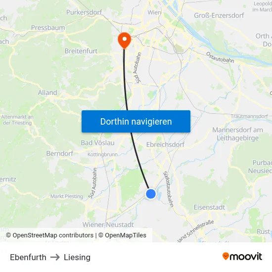 Ebenfurth to Liesing map