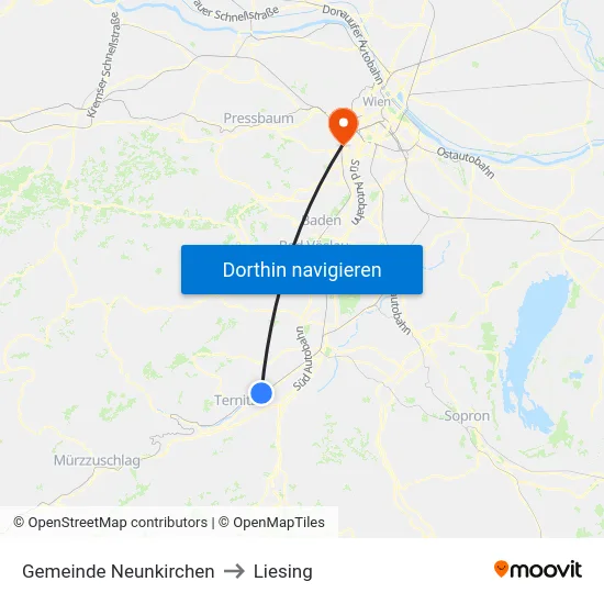 Gemeinde Neunkirchen to Liesing map