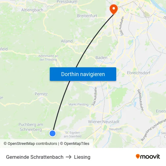 Gemeinde Schrattenbach to Liesing map