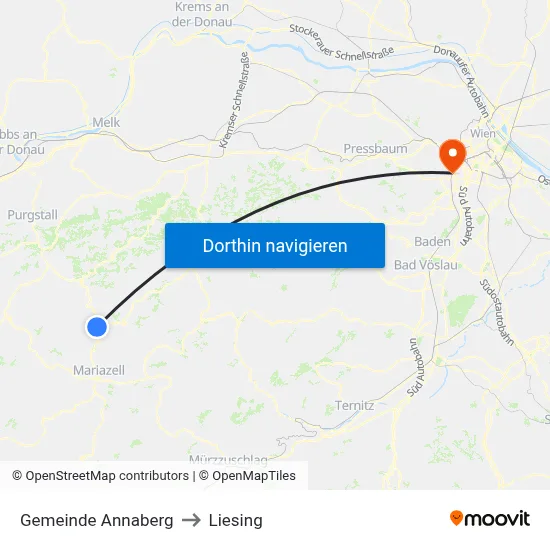 Gemeinde Annaberg to Liesing map