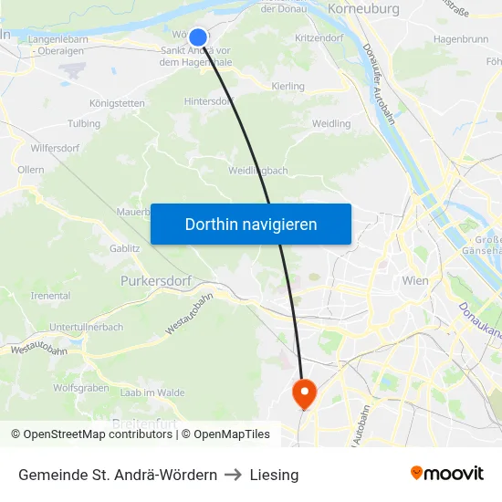 Gemeinde St. Andrä-Wördern to Liesing map