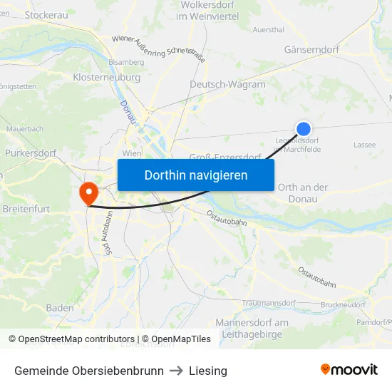 Gemeinde Obersiebenbrunn to Liesing map