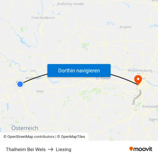 Thalheim Bei Wels to Liesing map