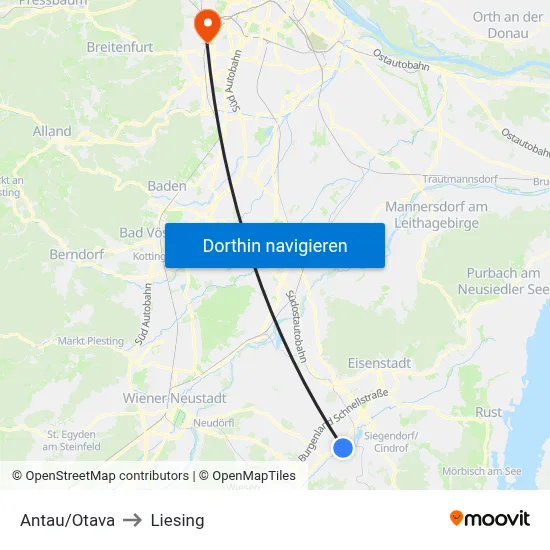 Antau/Otava to Liesing map