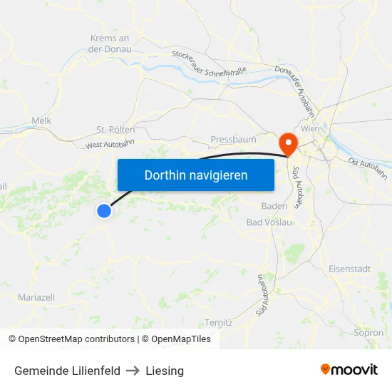 Gemeinde Lilienfeld to Liesing map