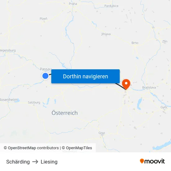 Schärding to Liesing map