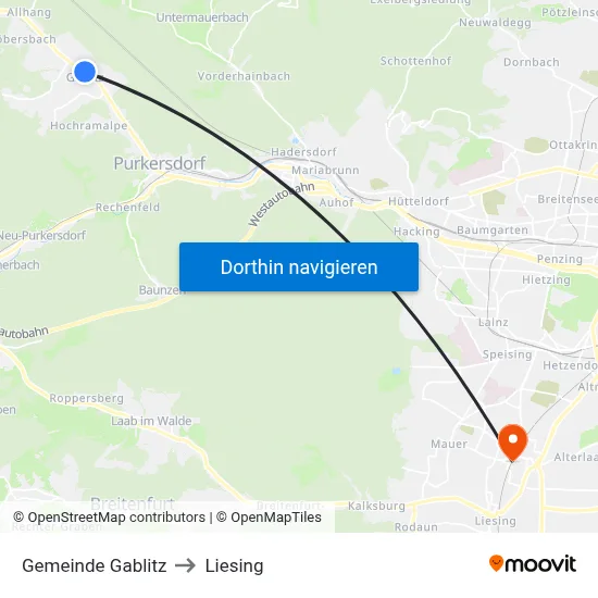 Gemeinde Gablitz to Liesing map