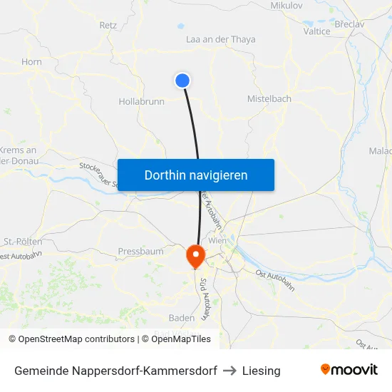 Gemeinde Nappersdorf-Kammersdorf to Liesing map