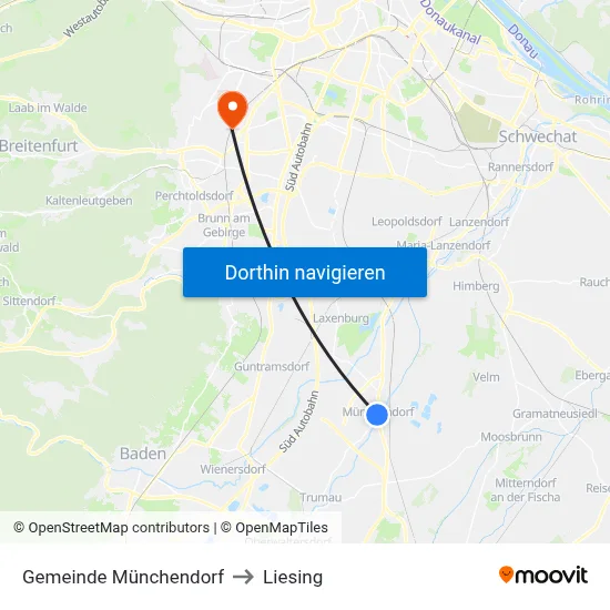 Gemeinde Münchendorf to Liesing map