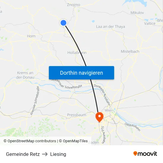 Gemeinde Retz to Liesing map