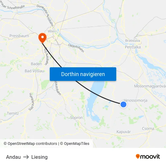 Andau to Liesing map