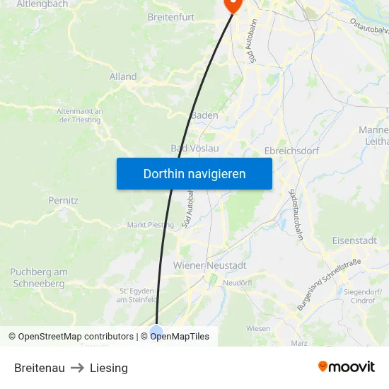 Breitenau to Liesing map