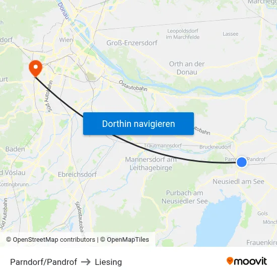 Parndorf/Pandrof to Liesing map