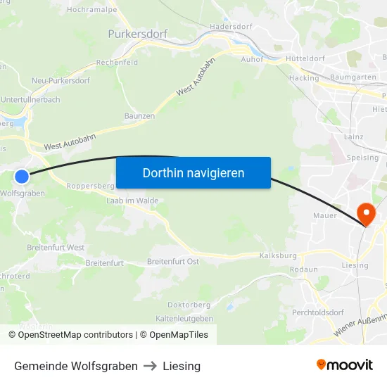 Gemeinde Wolfsgraben to Liesing map