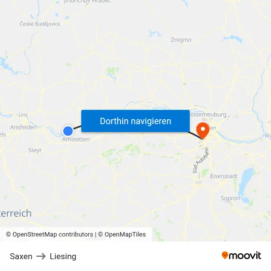 Saxen to Liesing map