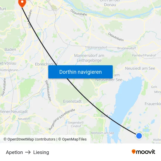 Apetlon to Liesing map