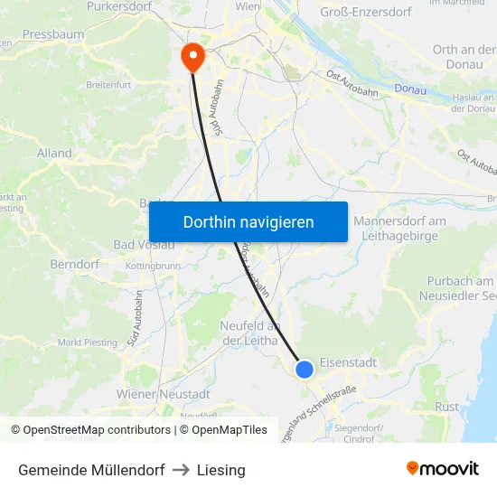 Gemeinde Müllendorf to Liesing map