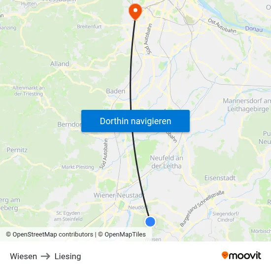Wiesen to Liesing map