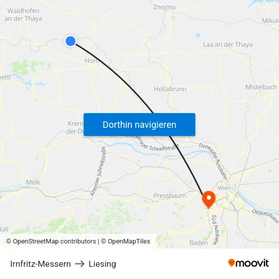 Irnfritz-Messern to Liesing map