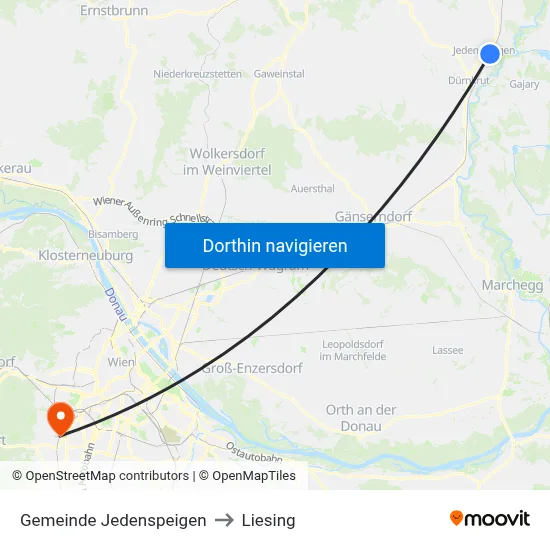 Gemeinde Jedenspeigen to Liesing map